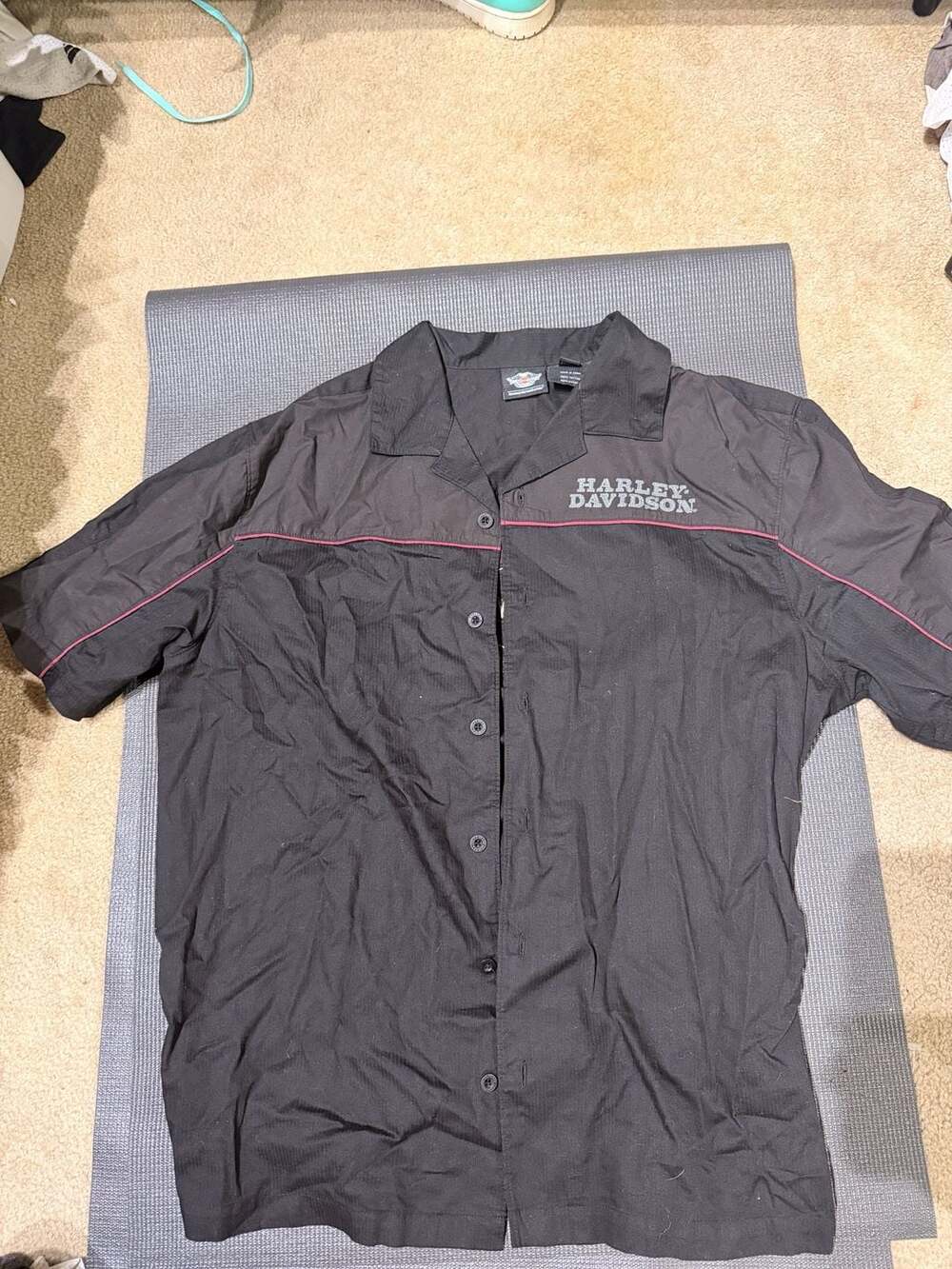 Harley-Davidson Mens Black Short Sleeve Button-Up Shirt w Embroidered Logo Large